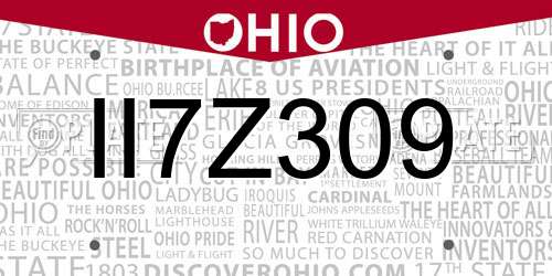 II7Z309 Ohio License Plate