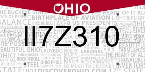 II7Z310 Ohio License Plate