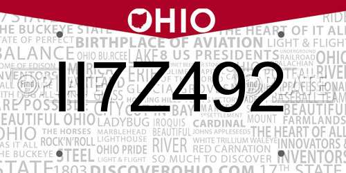 II7Z492 Ohio License Plate