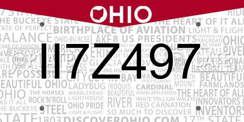 II7Z497 Ohio License Plate