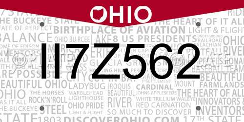 II7Z562 Ohio License Plate
