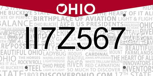 II7Z567 Ohio License Plate