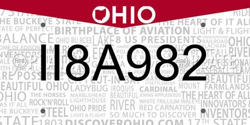 II8A982 Ohio License Plate
