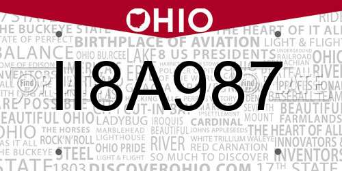 II8A987 Ohio License Plate