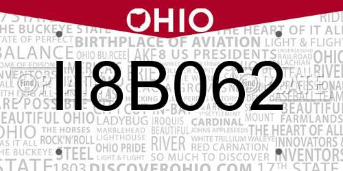 II8B062 Ohio License Plate