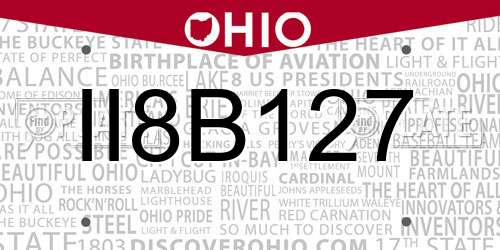 II8B127 Ohio License Plate
