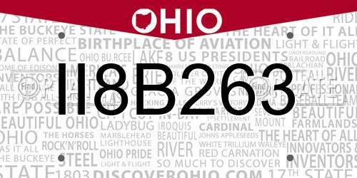 II8B263 Ohio License Plate