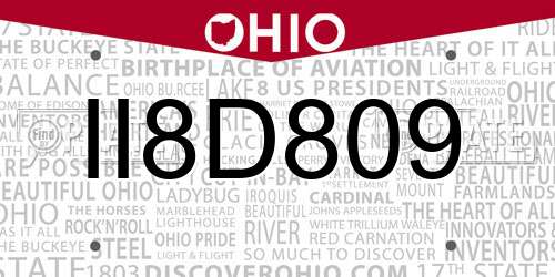 II8D809 Ohio License Plate