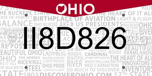 II8D826 Ohio License Plate