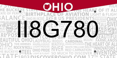 II8G780 Ohio License Plate