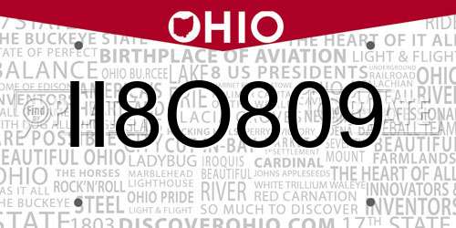 II8O809 Ohio License Plate