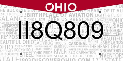 II8Q809 Ohio License Plate