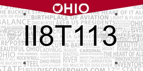 II8T113 Ohio License Plate