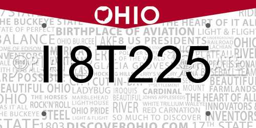 II8T225 Ohio License Plate