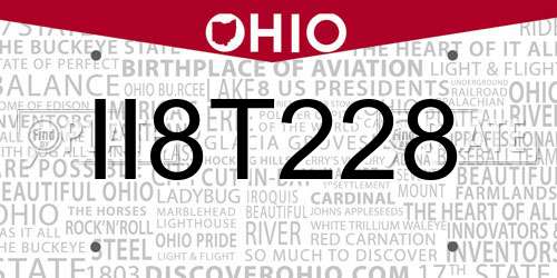 II8T228 Ohio License Plate