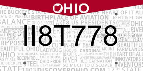 II8T778 Ohio License Plate