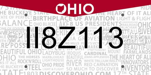 II8Z113 Ohio License Plate