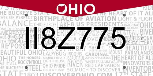 II8Z775 Ohio License Plate