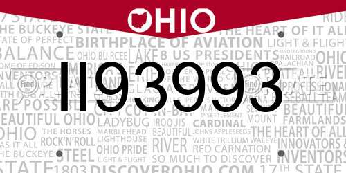 II93993 Ohio License Plate