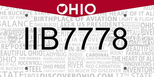 IIB7778 Ohio License Plate