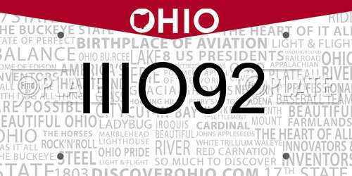 IIIO92 Ohio License Plate
