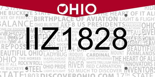 IIZ1828 Ohio License Plate