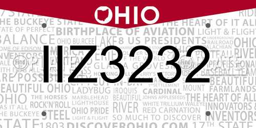 IIZ3232 Ohio License Plate