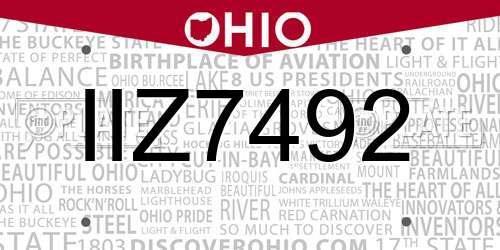 IIZ7492 Ohio License Plate