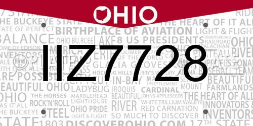IIZ7728 Ohio License Plate