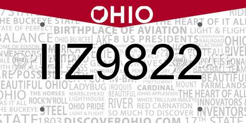 IIZ9822 Ohio License Plate
