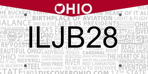 ILJB28 Ohio License Plate