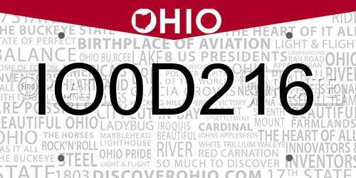 IO0D216 Ohio License Plate