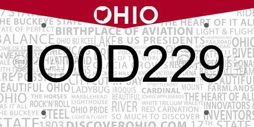 IO0D229 Ohio License Plate