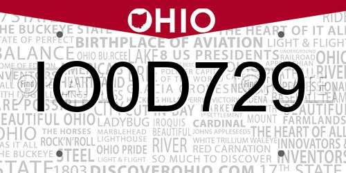 IO0D729 Ohio License Plate
