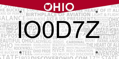 IO0D7Z Ohio License Plate