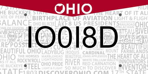 IO0I8D Ohio License Plate