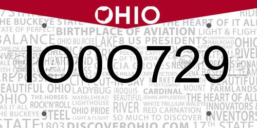 IO0O729 Ohio License Plate