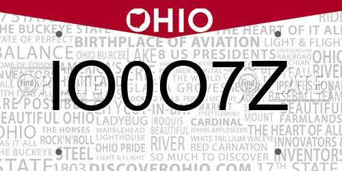 IO0O7Z Ohio License Plate