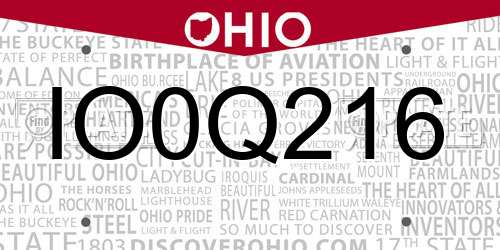 IO0Q216 Ohio License Plate
