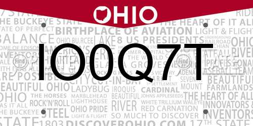 IO0Q7T Ohio License Plate