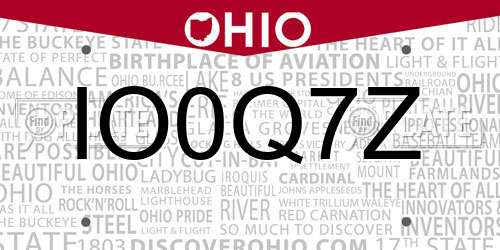 IO0Q7Z Ohio License Plate