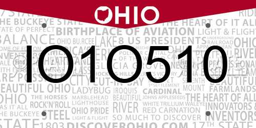 IO1O510 Ohio License Plate