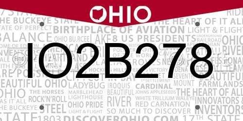 IO2B278 Ohio License Plate