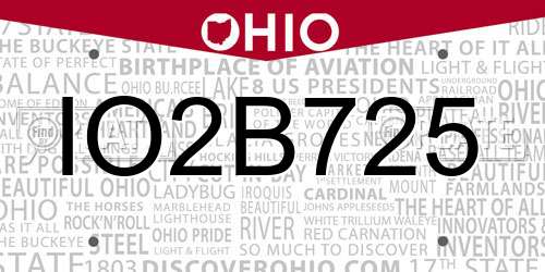 IO2B725 Ohio License Plate
