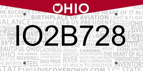 IO2B728 Ohio License Plate