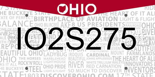 IO2S275 Ohio License Plate