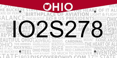 IO2S278 Ohio License Plate