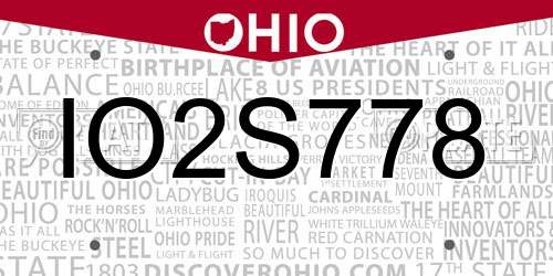 IO2S778 Ohio License Plate