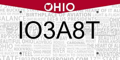 IO3A8T Ohio License Plate