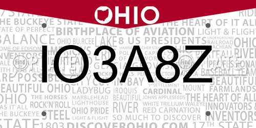 IO3A8Z Ohio License Plate